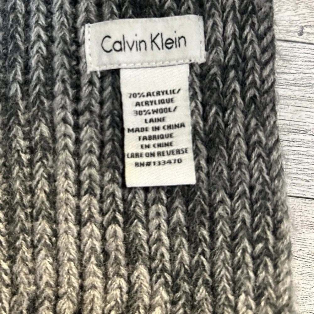 Calvin Klein‎ Mens Scarf Grey Ribbed Knit Colorblock Fringe Winter Accessory OS
